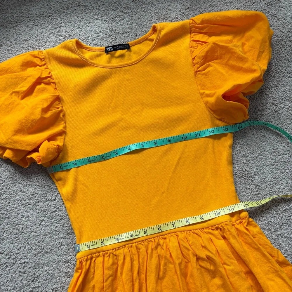 ZARA Vibrant Orange Puff Sleeve Multi-media Combination Knee Length Dress M - Picture 6 of 9